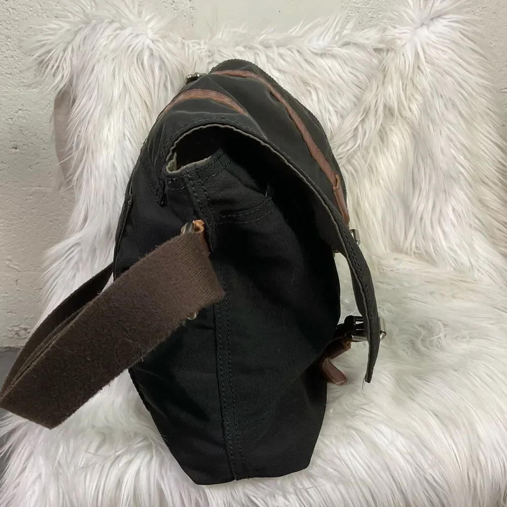 Fossil Canyon Black Brown Foldover Flap Messenger Computer Shoulder Bag